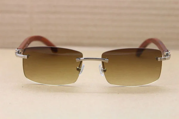Hot Cartier CT 8200757 Rimless Wood Sunglasses 8200758 Silver Brown Lens