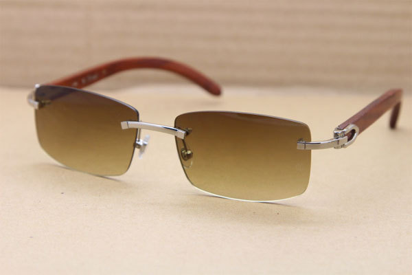 Hot Cartier CT 8200757 Rimless Wood Sunglasses 8200758 Silver Brown Lens