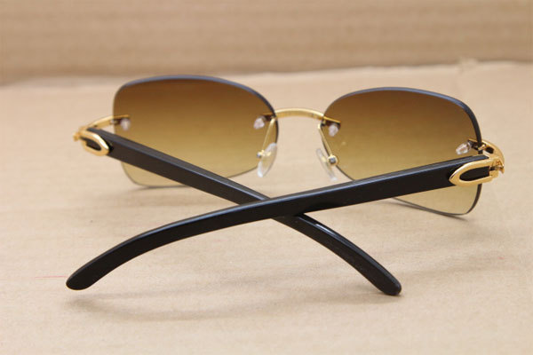 Hot Rimless T8100864 Black Buffalo Genuine horn Sunglasses Brand designer Buffalo Horn Glasses