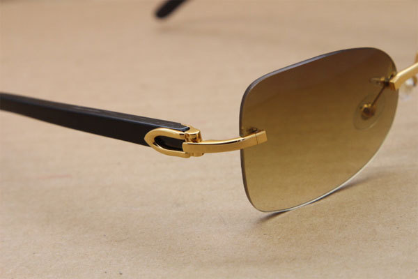 Hot Rimless T8100864 Black Buffalo Genuine horn Sunglasses Brand designer Buffalo Horn Glasses