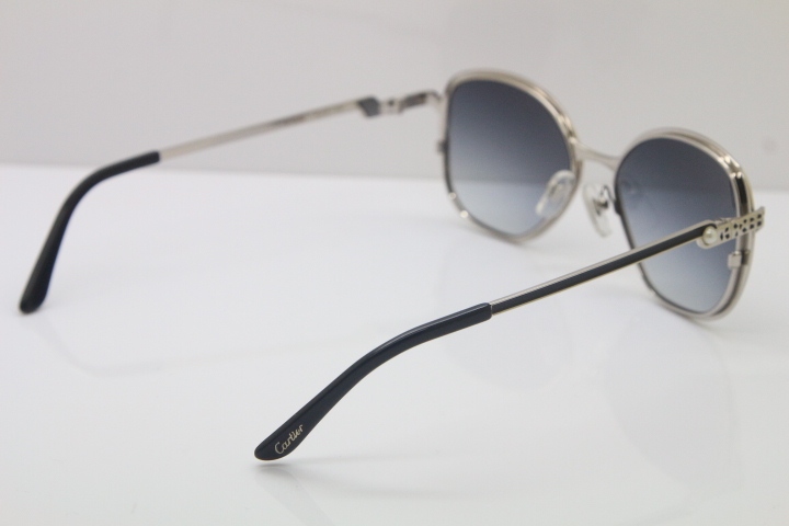 Cartier CT Metal 6338246 Original Sunglasses in Black Mix Silver Brown Lens