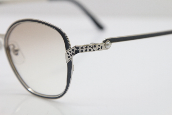 Cartier CT Metal 6338246 Original Sunglasses in Black Mix Silver Brown Lens