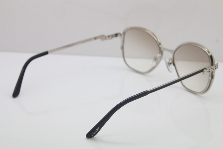 Cartier CT Metal 6338246 Original Sunglasses in Black Mix Silver Brown Lens