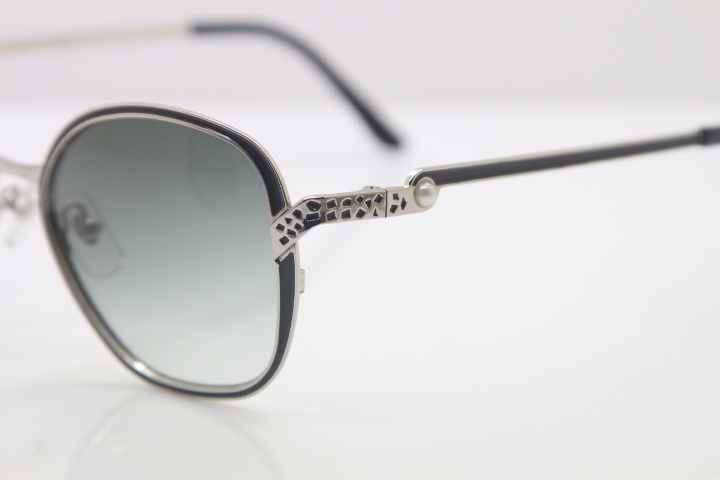 Cartier CT Metal 6338246 Original Sunglasses in Black Mix Silver Brown Lens
