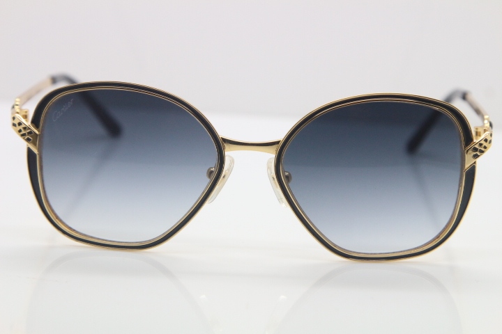 Cartier Metal 6338246 Original Sunglasses in Black Gold Brown Lens Men luxury brand Sunglasses