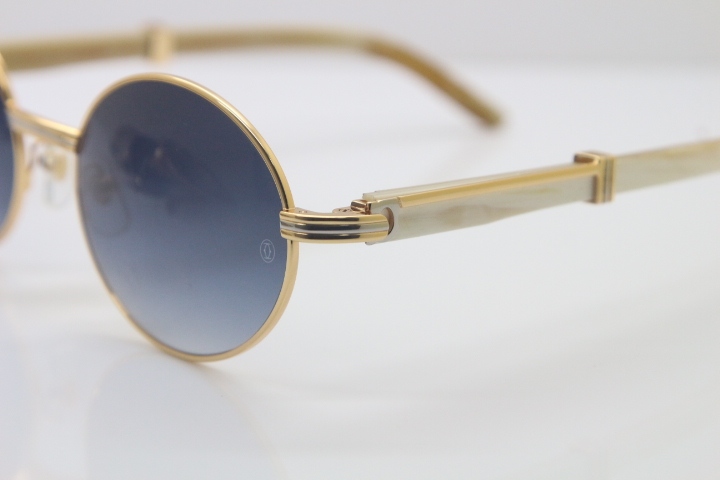 Wholesale Cartier 7550178 White Genuine Natural Original Buffalo horn Sunglasses in Gold Brown Lens Size:55