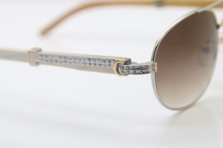 Cartier CT Diamond 569 White Genuine Natural Original Buffalo horn Sunglasses Gold Dark Lens