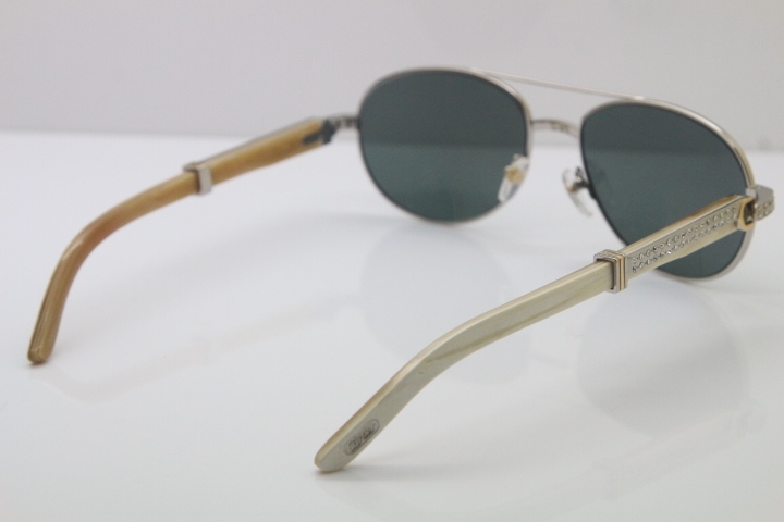 Cartier CT Diamond 569 White Genuine Natural Original Buffalo horn Sunglasses Gold Dark Lens