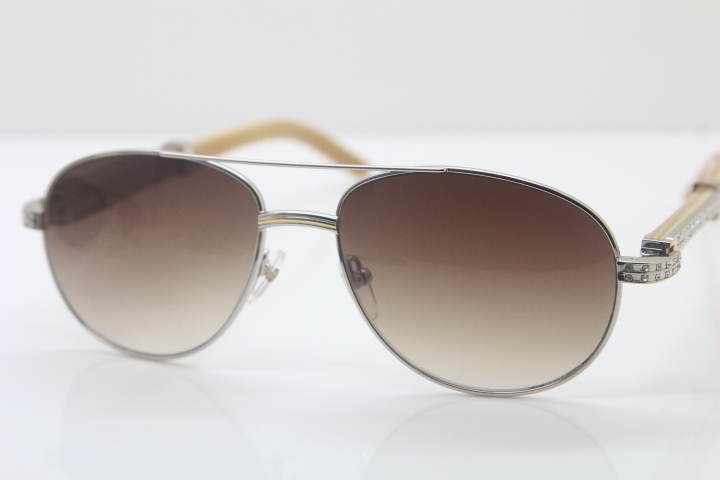 Cartier CT Diamond 569 White Genuine Natural Original Buffalo horn Sunglasses Gold Dark Lens