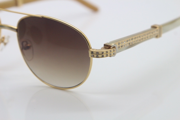 Cartier CT Diamond 569 White Genuine Natural Original Buffalo horn Sunglasses Gold Dark Lens