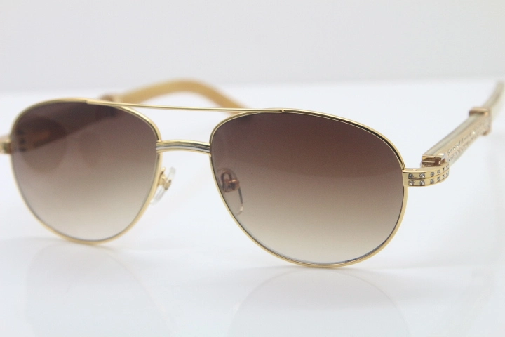 Cartier CT Diamond 569 White Genuine Natural Original Buffalo horn Sunglasses Gold Dark Lens