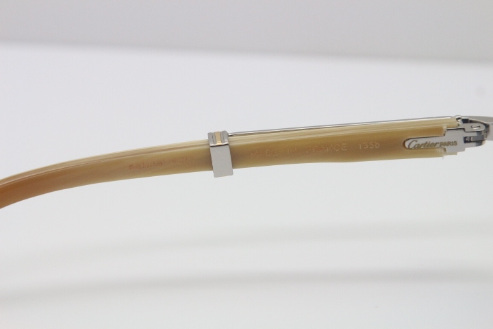 Wholesale Cartier 7550178 White Genuine Natural Original Buffalo horn Sunglasses in Gold Brown Lens Size:55