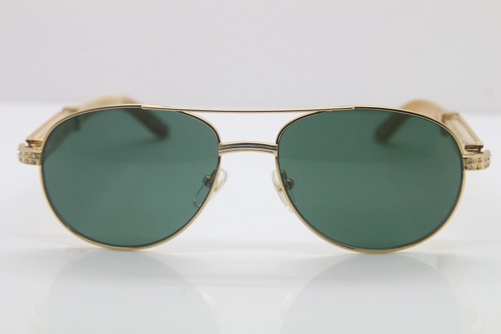 Cartier CT Diamond 569 White Genuine Natural Original Buffalo horn Sunglasses Gold Dark Lens