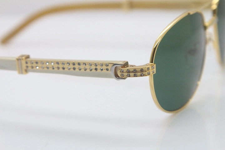 Cartier CT Diamond 569 White Genuine Natural Original Buffalo horn Sunglasses Gold Dark Lens