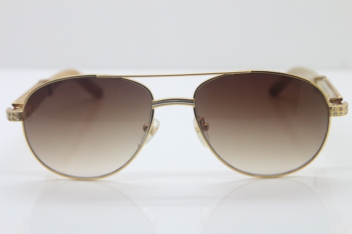 Cartier CT Diamond 569 White Genuine Natural Original Buffalo horn Sunglasses Gold Dark Lens