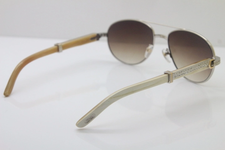 Cartier CT Diamond 569 White Genuine Natural Original Buffalo horn Sunglasses Gold Dark Lens