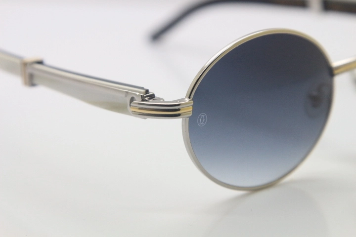 Wholesale Cartier 7550178 Black Mix White Genuine Natural Original Buffalo horn Sunglasses in Gold Brown Lens Size:55