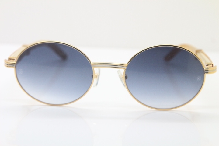 Wholesale Cartier 7550178 White Genuine Natural Original Buffalo horn Sunglasses in Gold Brown Lens Size:55