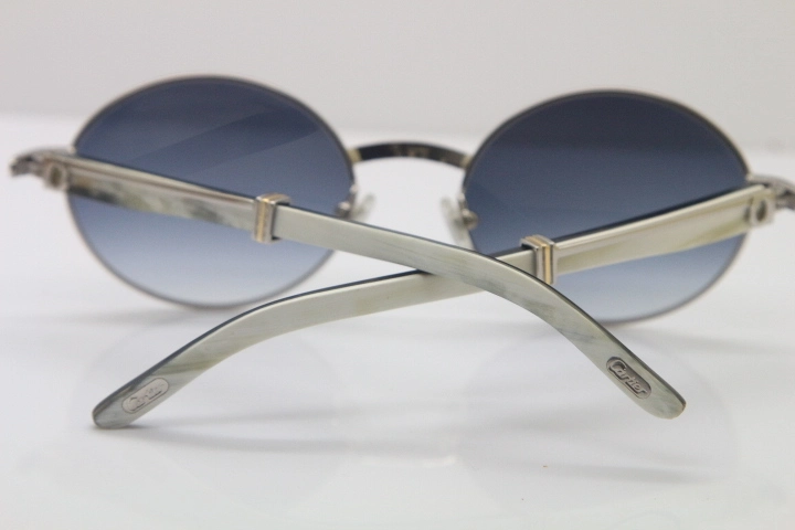Wholesale Cartier 7550178 Black Mix White Genuine Natural Original Buffalo horn Sunglasses in Gold Brown Lens Size:55
