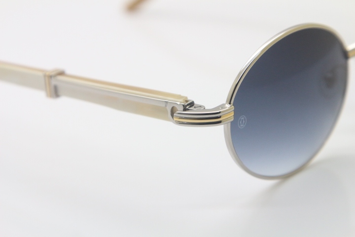 Wholesale Cartier 7550178 White Genuine Natural Original Buffalo horn Sunglasses in Gold Brown Lens Size:55