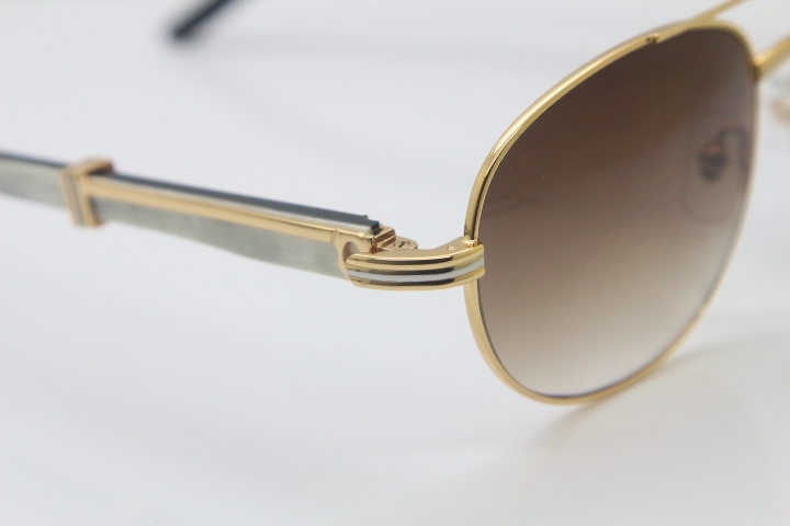 Cartier 569 Black Mix White Genuine Natural Limited edition Sunglasses in Gold Brown Lens