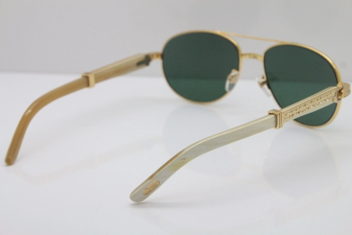 Cartier CT Diamond 569 White Genuine Natural Original Buffalo horn Sunglasses Gold Dark Lens