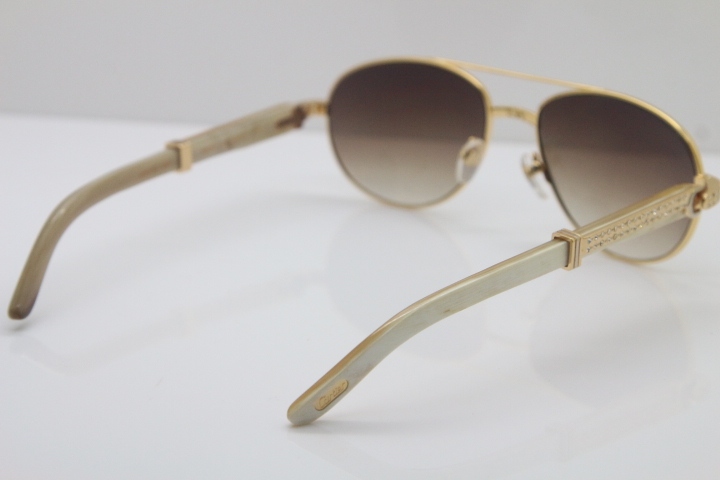 Cartier CT Diamond 569 White Genuine Natural Original Buffalo horn Sunglasses Gold Dark Lens