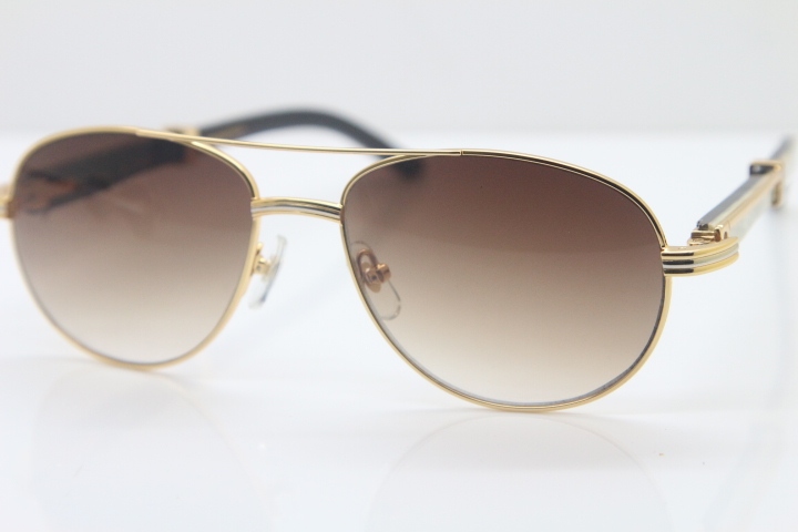 Cartier 569 Black Mix White Genuine Natural Limited edition Sunglasses in Gold Brown Lens