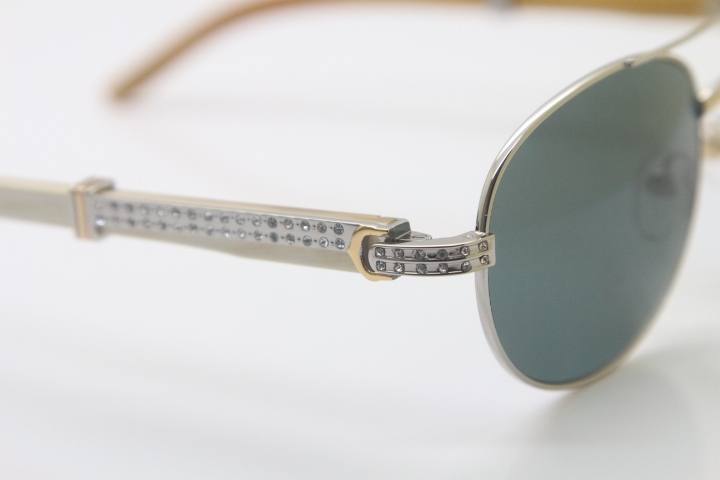 Cartier CT Diamond 569 White Genuine Natural Original Buffalo horn Sunglasses Gold Dark Lens