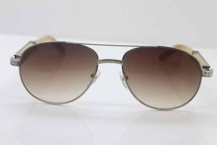 Cartier CT Diamond 569 White Genuine Natural Original Buffalo horn Sunglasses Gold Dark Lens