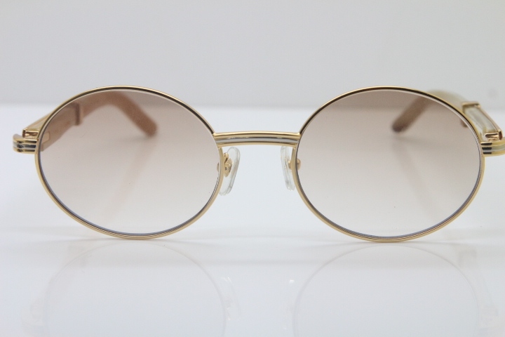 Wholesale Cartier 7550178 White Genuine Natural Original Buffalo horn Sunglasses in Gold Brown Lens Size:55