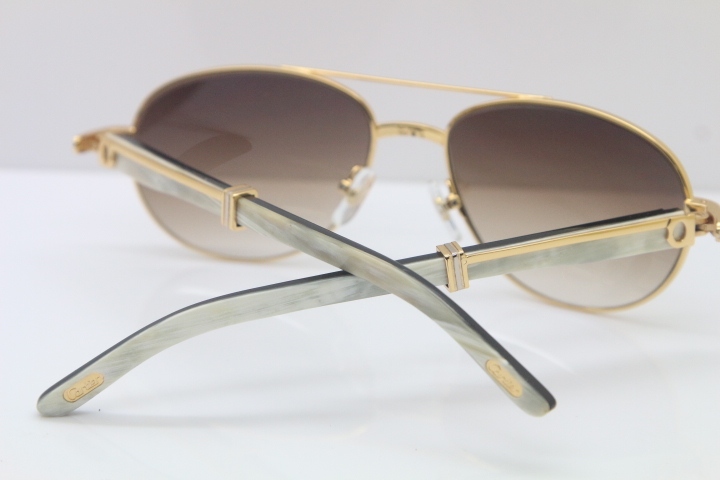 Cartier 569 Black Mix White Genuine Natural Limited edition Sunglasses in Gold Brown Lens