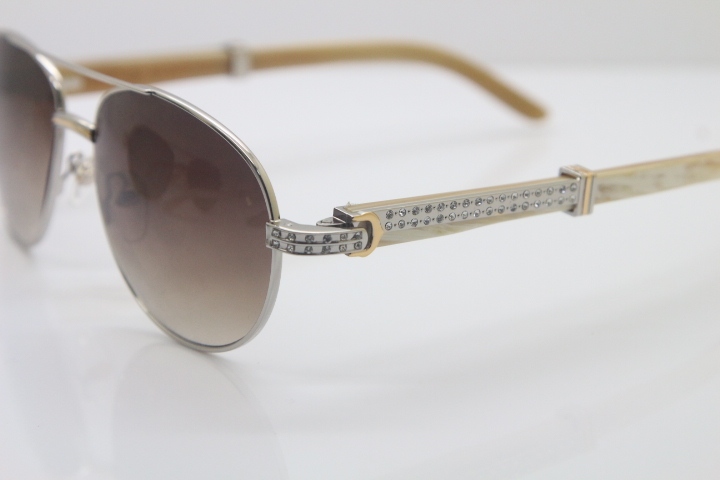 Cartier CT Diamond 569 White Genuine Natural Original Buffalo horn Sunglasses Gold Dark Lens