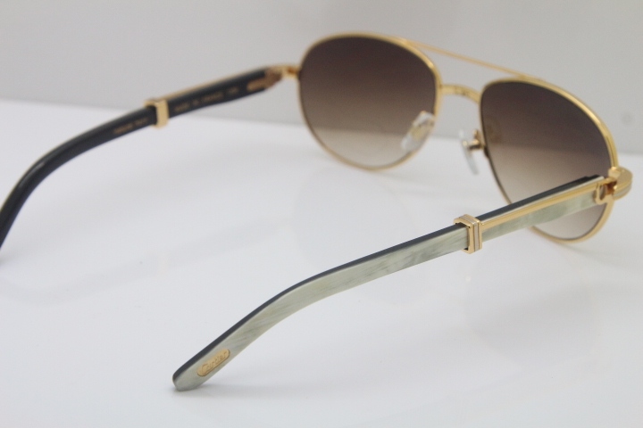 Cartier 569 Black Mix White Genuine Natural Limited edition Sunglasses in Gold Brown Lens