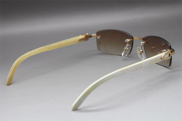 Cartier CT White Genuine Natural Rimless Sunglasses Gold Brown Lens Size：54