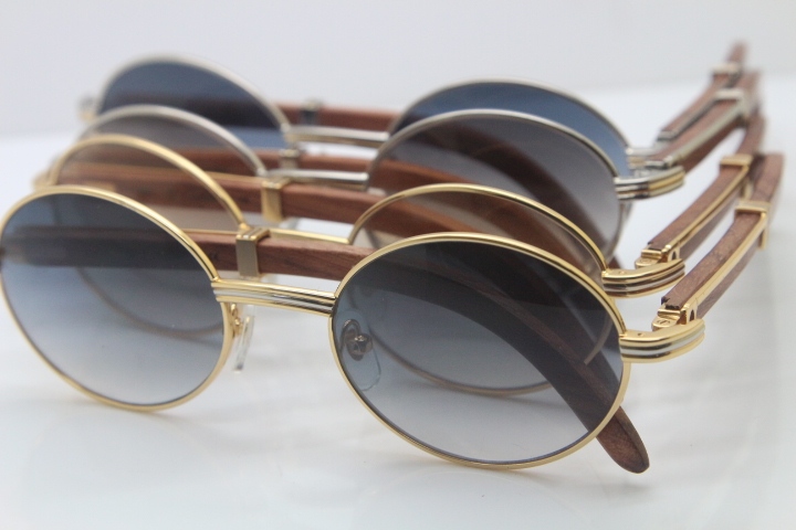 Cartier Hot Unisex 7550178 Wood 18K Gold Sunglasses Vintage Sun Glasses Size:57