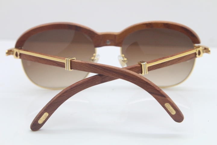 Cartier Hot Carved Wood Trimming Lens 1116443 Wood Sunglasses in Gold Brown Lens