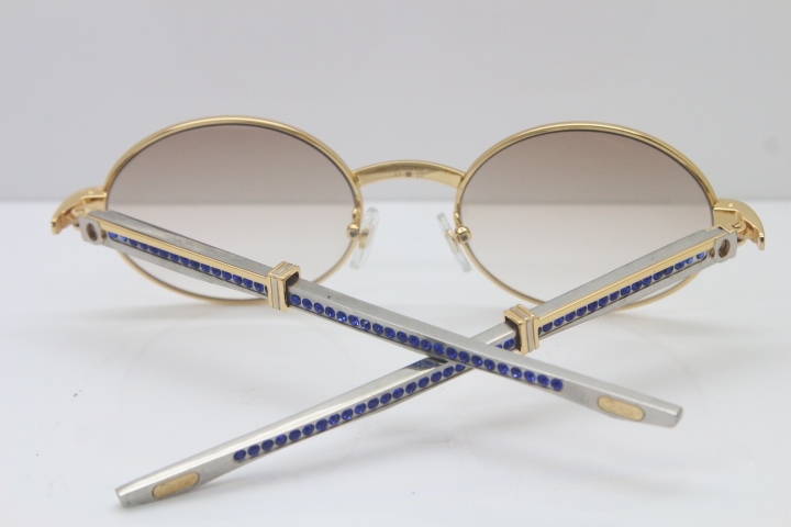 Cartier 7550178 luxury brand 18K Gold sunglasses Vintage Sun Glasses Original Stainless Steel Blue Smaller/Big Stones Sunglasses in Gold Brown Lens