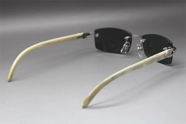 Cartier CT White Genuine Natural Rimless Sunglasses Gold Brown Lens Size：54