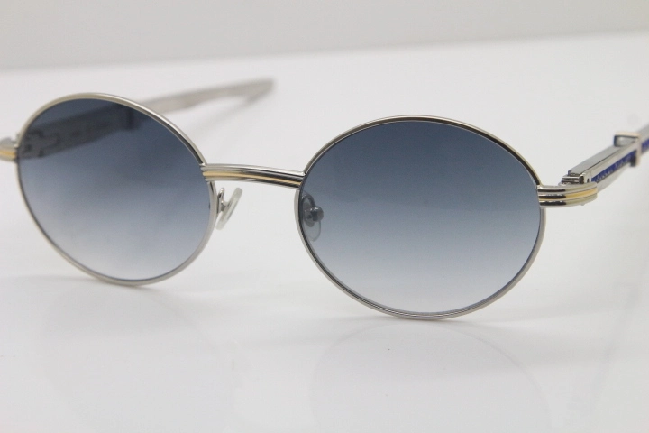 Cartier 7550178 Sunglasses Vintage Sun Glasses Original Stainless Steel Blue Smaller/Big Stones Sunglasses in Silver Gray Lens