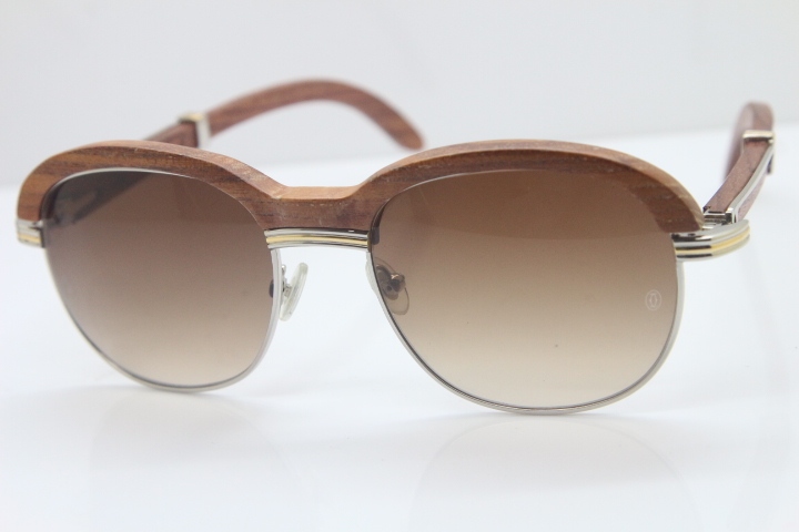 Cartier Hot Carved Wood Trimming Lens 1116443 Wood Sunglasses in Gold Brown Lens