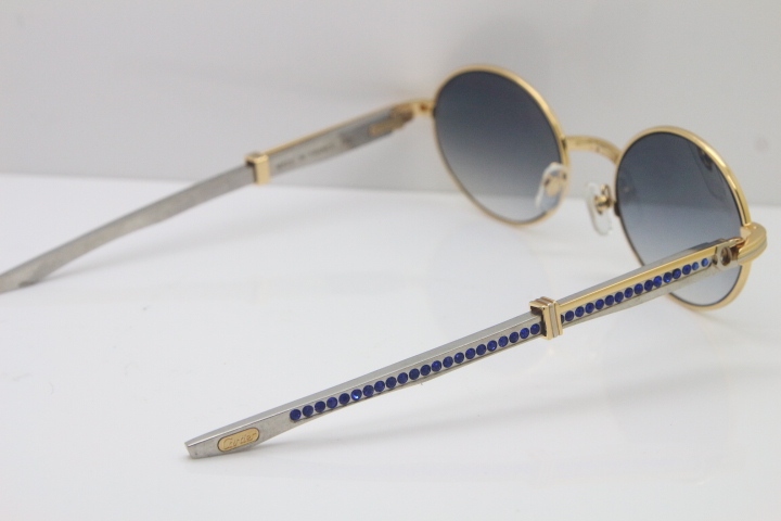 Cartier 7550178 luxury brand 18K Gold sunglasses Vintage Sun Glasses Original Stainless Steel Blue Smaller/Big Stones Sunglasses in Gold Brown Lens