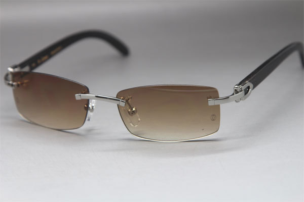 Cartier CT Black Buffalo Horn Rimless Sunglasses Gold Brown Lens Size：54