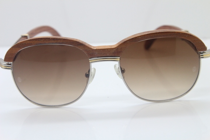 Cartier Hot Carved Wood Trimming Lens 1116443 Wood Sunglasses in Gold Brown Lens