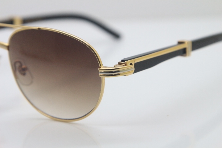 Cartier CT 569 Genuine Natural Original Black Buffalo horn Sunglasses Gold Brown Lens