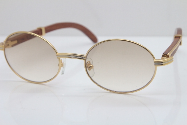 Cartier Hot Unisex 7550178 Wood 18K Gold Sunglasses Vintage Sun Glasses Size:57