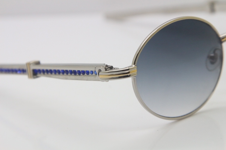 Cartier 7550178 Sunglasses Vintage Sun Glasses Original Stainless Steel Blue Smaller/Big Stones Sunglasses in Silver Gray Lens