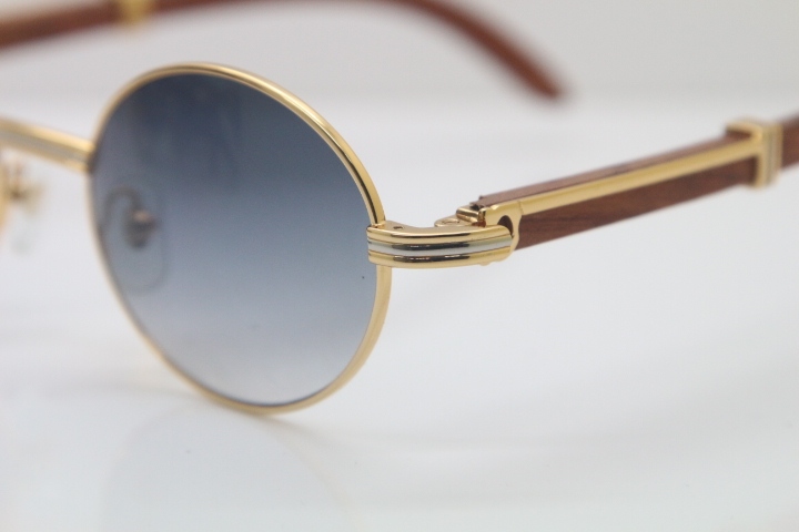 Cartier Hot Unisex 7550178 Wood 18K Gold Sunglasses Vintage Sun Glasses Size:57