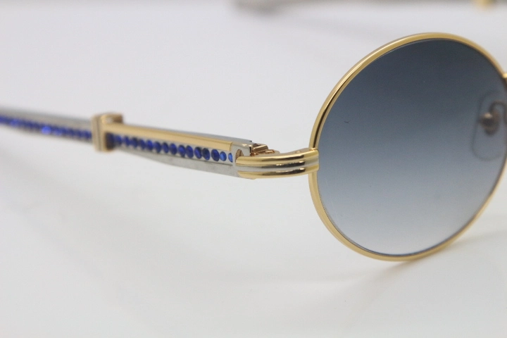 Cartier 7550178 luxury brand 18K Gold sunglasses Vintage Sun Glasses Original Stainless Steel Blue Smaller/Big Stones Sunglasses in Gold Brown Lens