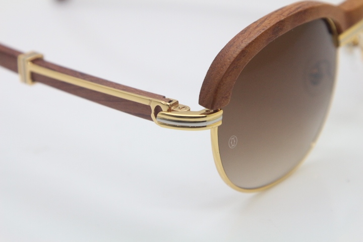 Cartier Hot Carved Wood Trimming Lens 1116443 Wood Sunglasses in Gold Brown Lens